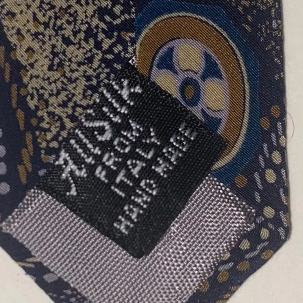 Claudio Gatti Milano Mens Silk‎ Tie Blue Gold Abstract Geometric Made in Italy